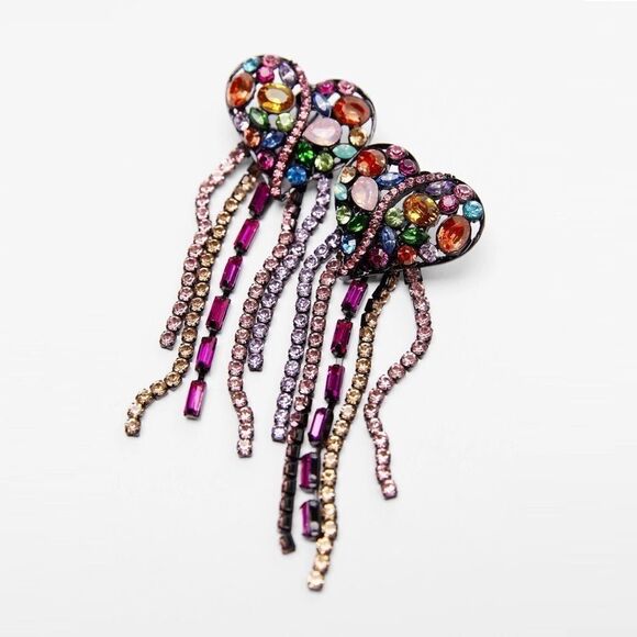 Colorful Long Disco Ball Heart Earrings - Picture 2 of 2